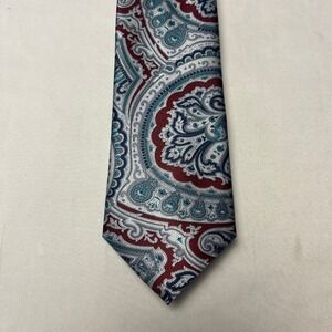 The Men's Store Paisley Necktie Blue Burgundy Gray Polyester USA Made‎